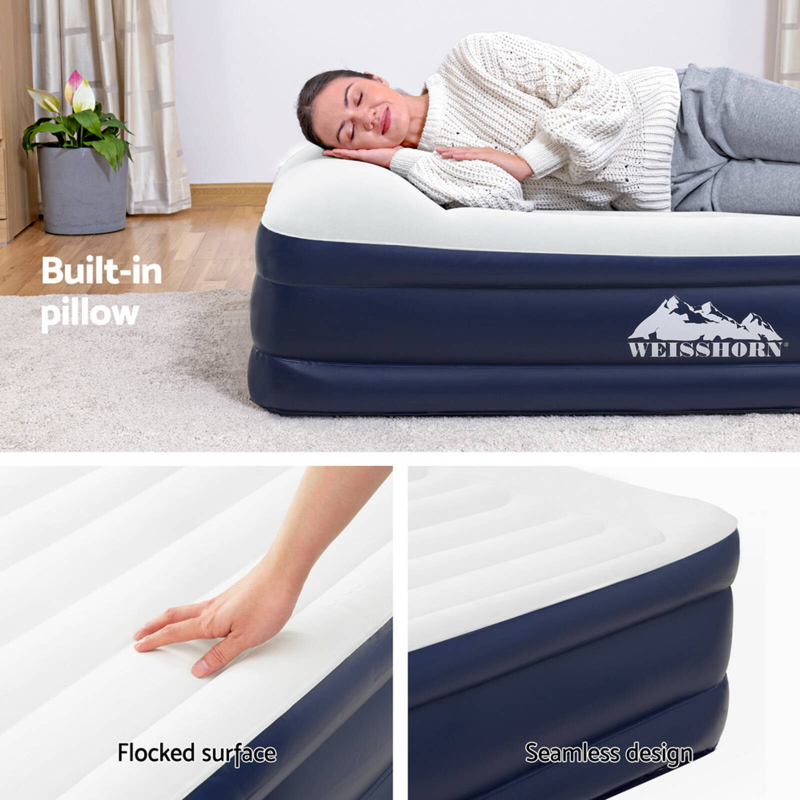 Weisshorn Air Mattress Single Inflatable Bed 46cm Air bed Grey Bunnings Australia