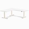 Desky L-Shape Melamine Sit Stand Desk Wheat Frame 200x180cm Left Return