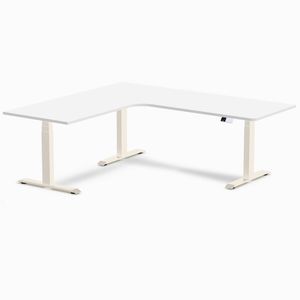 Desky L-Shape Melamine Sit Stand Desk Wheat Frame 200x180cm Left Return