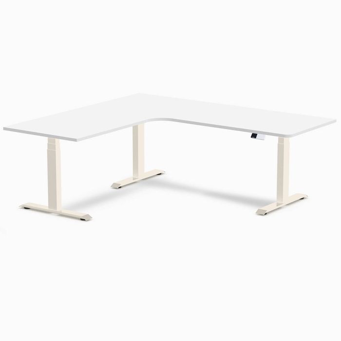 Desky L-Shape Melamine Sit Stand Desk Wheat Frame 200x180cm Left Return