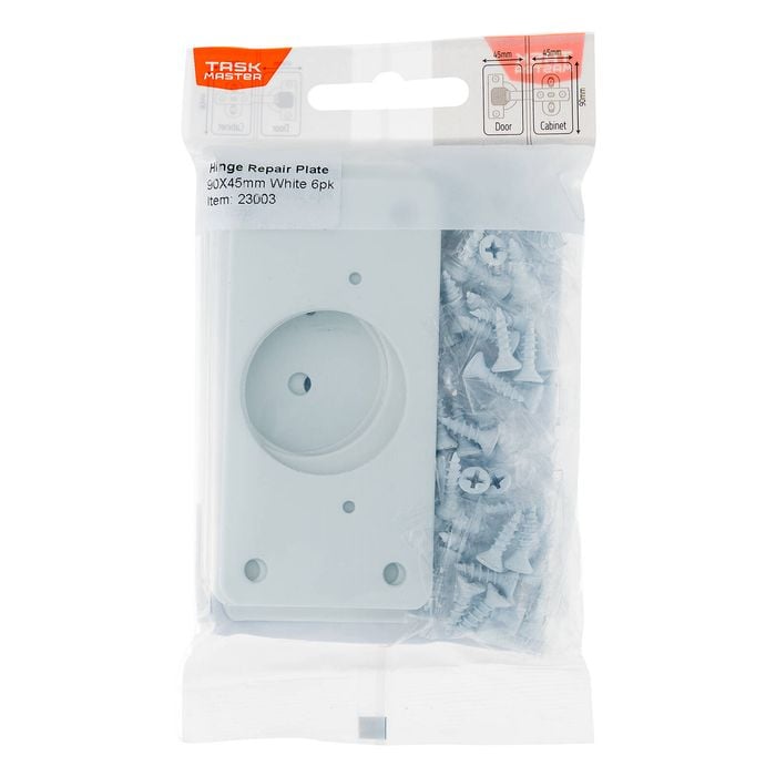 Taskmaster 90 x 45mm White Hinge Repair Plate - 6 Pack