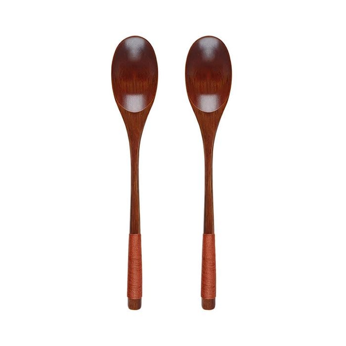 Anygleam Brown 2Pcs Wooden Spoons Set Kitchen Tableware