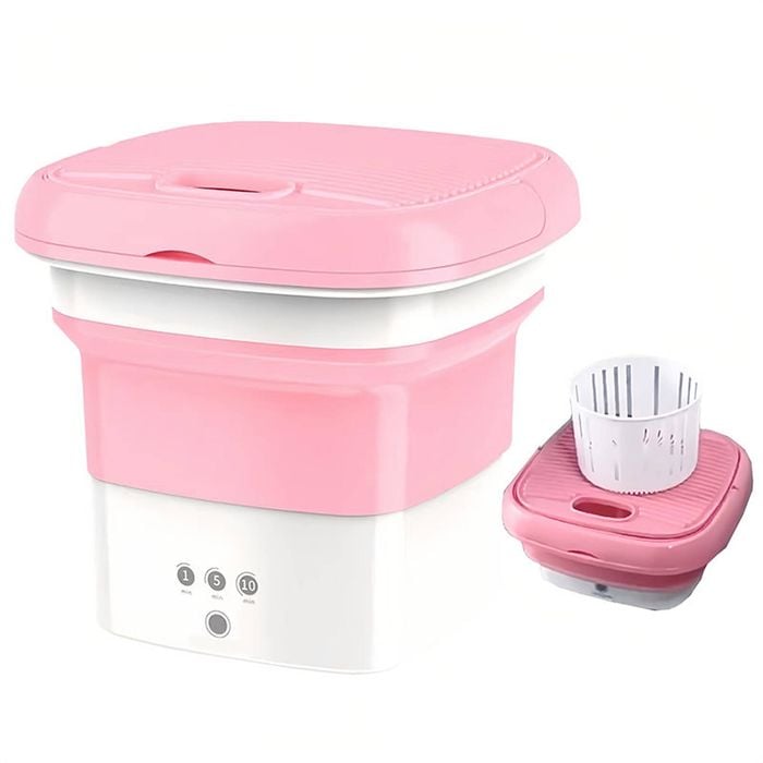 Catzon Portable Washing Machine 6.5L Foldable Mini Laundry with Drain-Pink