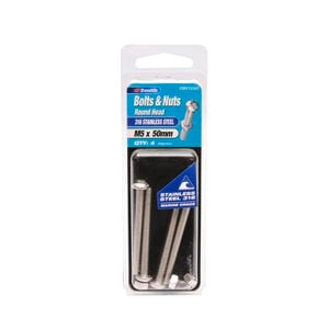 Zenith Bolt & Nut Round M 5x 50mm SS316 4pk