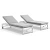 Kansas Outdoor Aluminium Sun Lounge Set On Wheels White & Textured Olefin Grey Cushions