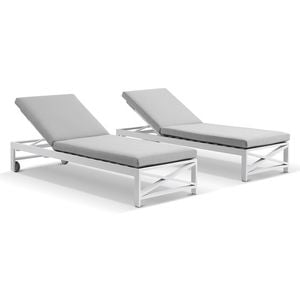 Kansas Outdoor Aluminium Sun Lounge Set On Wheels White & Textured Olefin Grey Cushions