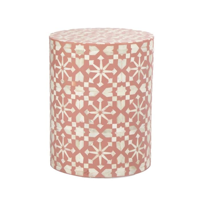 Belle Adina Plyboard Bone Inlay Side Table 35x45cm - Peach