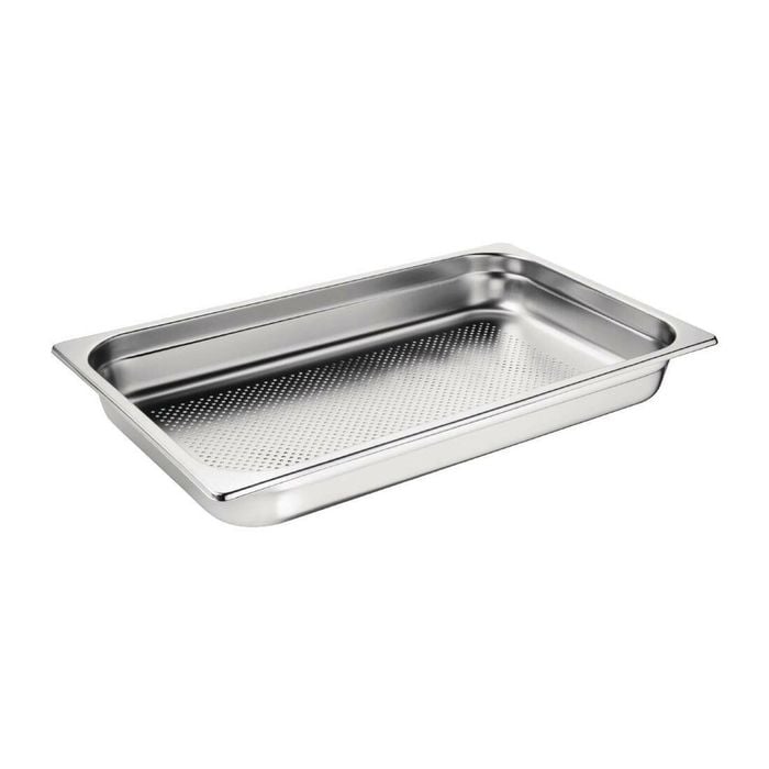 Vogue Gastronorm Tray Perforated Stainless Steel 1/1 65mm Deep Commercial Kitchen Storage