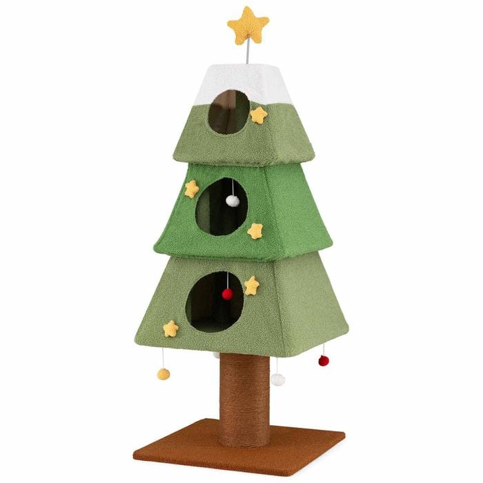 Costway 1.62m Christmas Cat Tree Tower Pet Condos Sisal Scratching Post