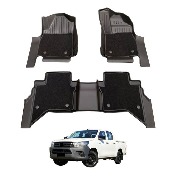 AUSGO Double-Layer Car Floor Mats for Toyota Hilux Auto Trans Dual Cab 2015-2025 All-Weather Floor Liners