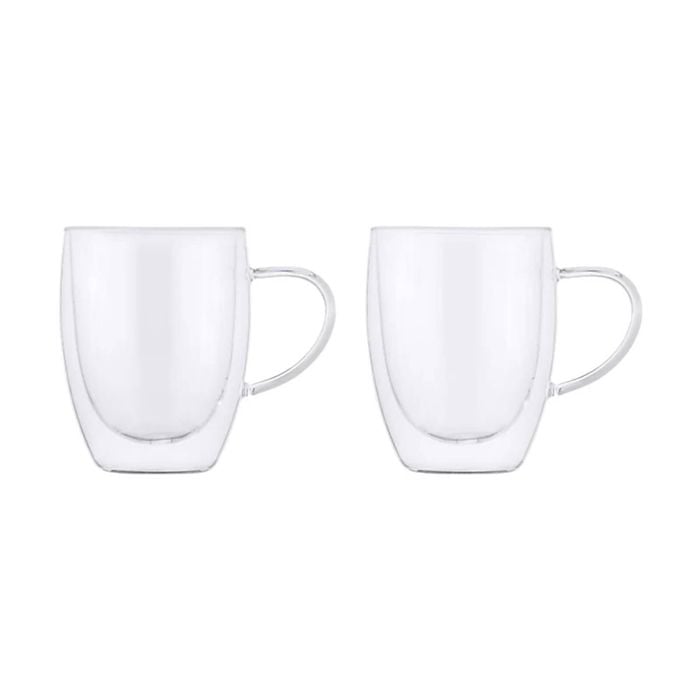 2pc Maxwell & Williams Blend Double Wall 350ml Glass Mug - Clear