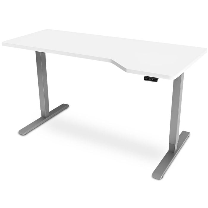 FORTIA L-Shape Electric Adjustable Sit-Stand Desk 145×85cm, 72–118cm, Right-Hand, White/Silver