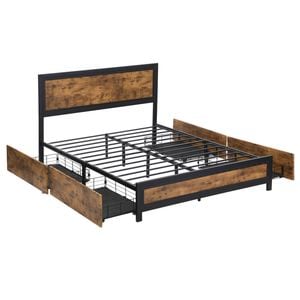 Levede Low Footboard Metal Bed Frame with 4 Drawers Double