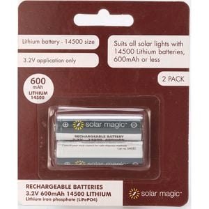 Solar Magic Lithium 14500 3.2V Rechargeable Battery - 2 Pack