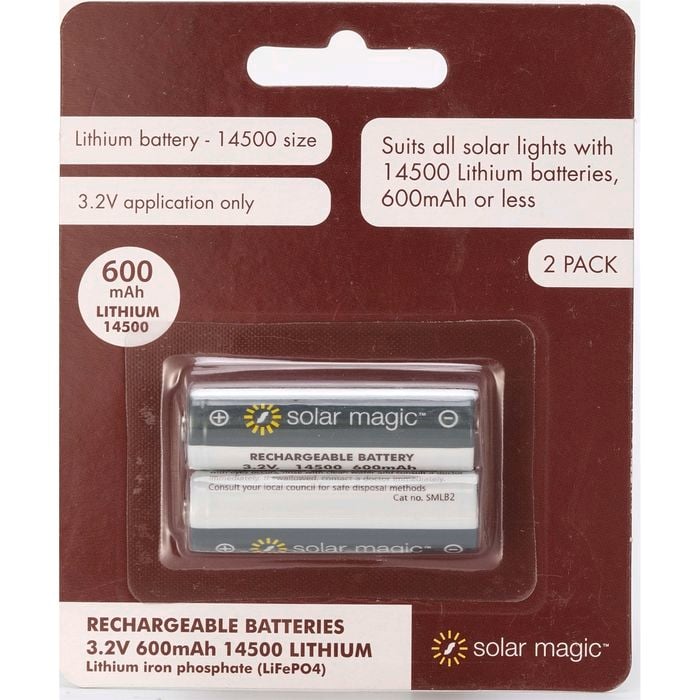 Solar Magic Lithium 14500 3.2V Rechargeable Battery - 2 Pack