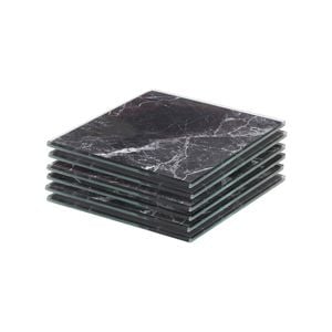 Harbour Housewares 6x Square Glass Coasters - 10cm Black Marble Tabletop Protection Mat Drink Coaster Decorative Dining Placemat