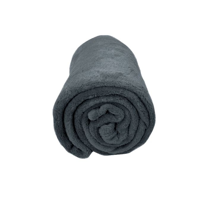 Bloomington Solid Colour Soft Coral Fleece Throw Rug 127 x 152 cm Charcoal