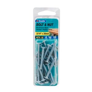 Zenith 3/16" x 38mm Zinc Plated Mushroom Head Bolt And Nut - 16 Pack