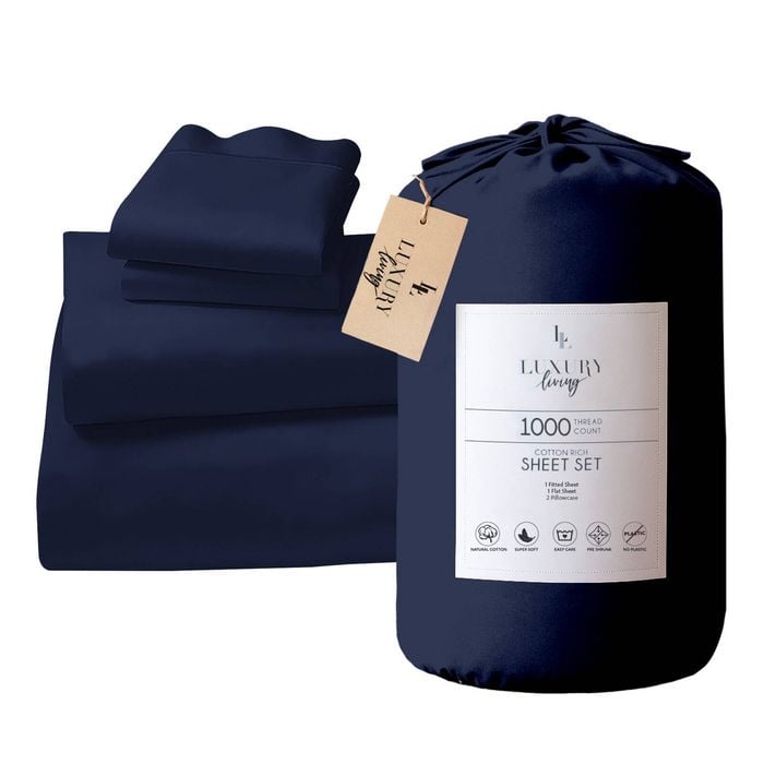 4pc 1000 Thread Count Cotton Rich King Bed Sheet Gift Pack CVC Microfibre Blend in Navy