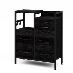 Advwin Chest of 5 Drawers Storage Cabinet with Open Shelf Black