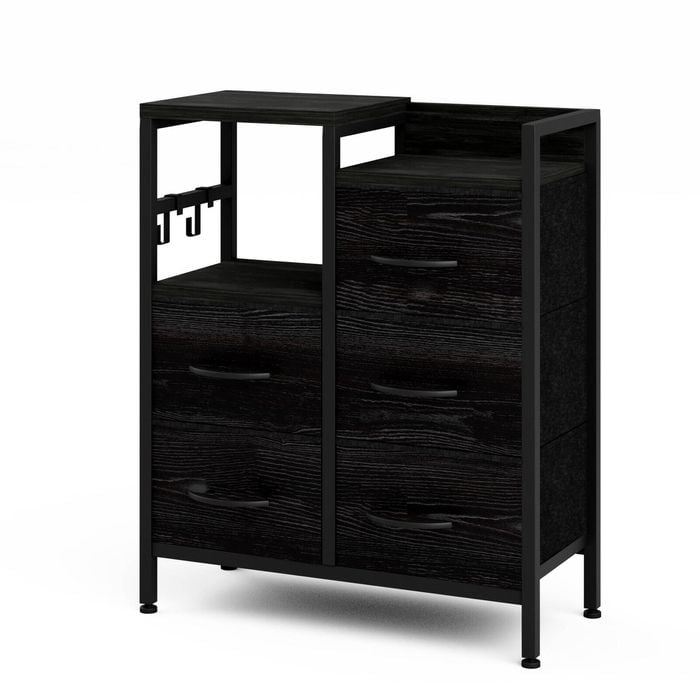 Advwin Chest of 5 Drawers Storage Cabinet with Open Shelf Black