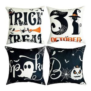 Catzon 4 Pcs Scary Throw Pillow Covers Linen Cushion Case for Decor 45X45cm