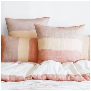 Renee Taylor Bayley 100% Muslin Cotton Stripe European Pillowcase Pink & Neutral