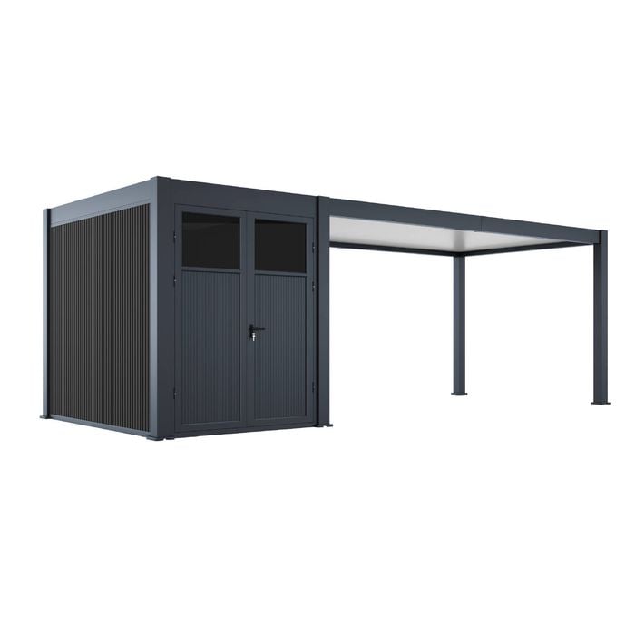 Absco Sheds 3.00 x 7.30 x 2.55m Charcoal Double Door Pergola with Shed Cabana