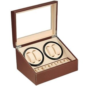 Catzon Watch Winder Display Box With Quiet Motor And 6 Jewellery Display Grids-coffeeleather