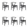 Ark Wishbone 6pc Set Dining Chair Replica Hans Wenger Beech Timber Wood Black