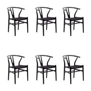 Ark Wishbone 6pc Set Dining Chair Replica Hans Wenger Beech Timber Wood Black