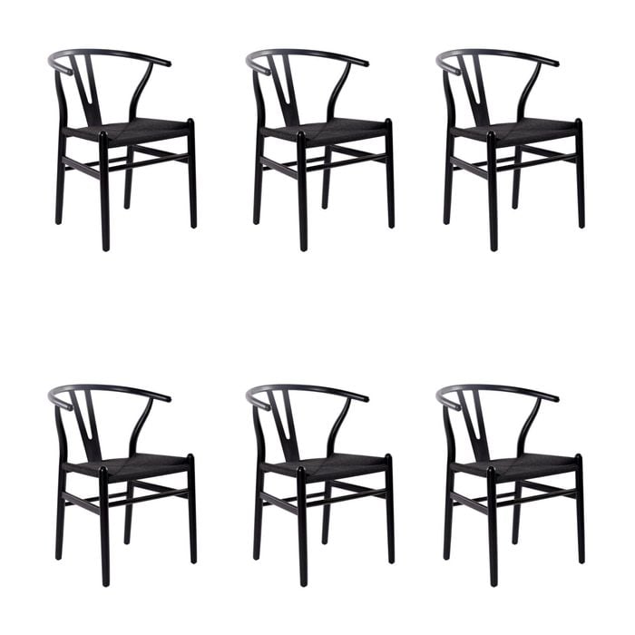 Ark Wishbone 6pc Set Dining Chair Replica Hans Wenger Beech Timber Wood Black