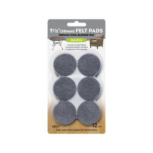Slipstick 38mm Grey Round Premium Wool Blended Floor Protection Felt Pads - 12 Pack