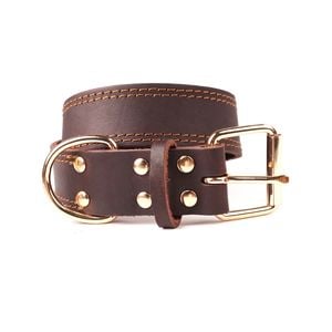 CottonMore Top Quality Handmade Genuine Leather Brown Dog Collar - Large