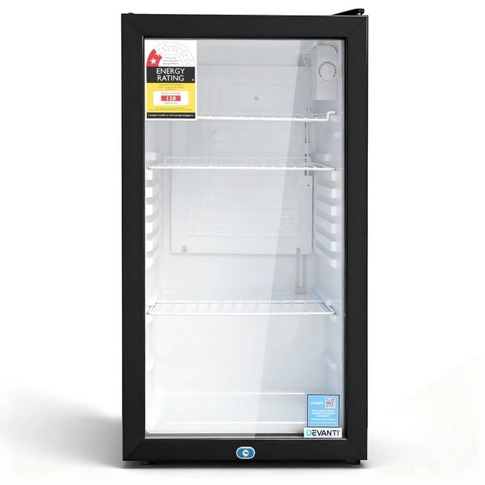 Devanti 78L Bar Fridge Glass Door Mini Fridge Countertop Freestanding Cooler Black