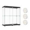 Stacked Display Cabinet 2-Tier Doubel Glass Doors Black with LED Lights
