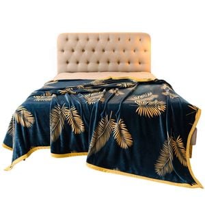 Catzon 180x200cm Flannel Blanket Soft Warm Printed For Sofa And Bed-leaf
