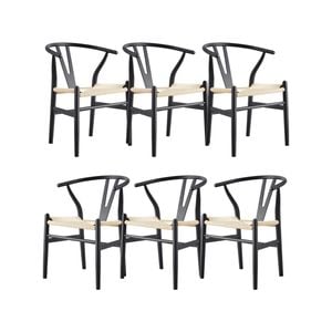 Anemone  Set of 6 Wishbone Dining Chair Beech Timber Replica Hans Wenger - Black