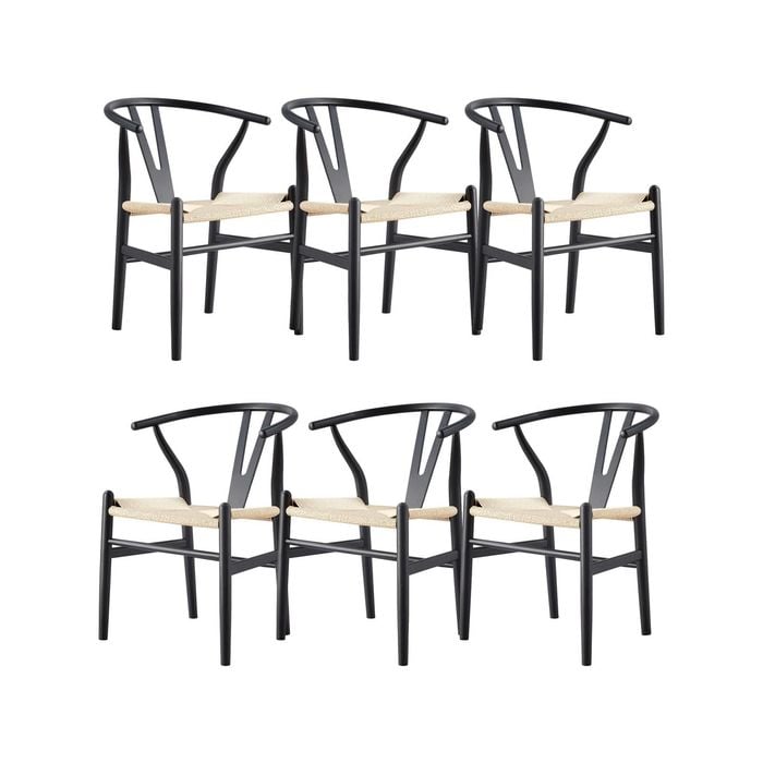 Anemone  Set of 6 Wishbone Dining Chair Beech Timber Replica Hans Wenger - Black