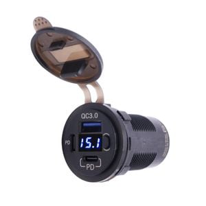 Exotronic Voltmeter, Dual USB-C & USB QC3.0 Flush Mount Socket
