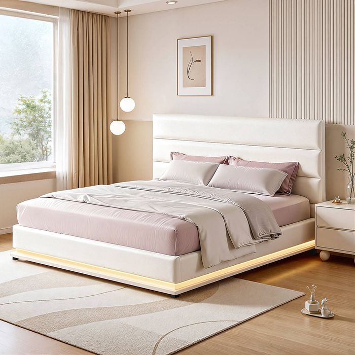 Artiss Bed Frame Beds Base RGB LED Gas Lift Queen LUMI