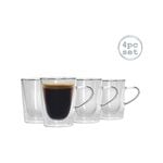 Rink Drink 4 Piece Double Walled Tea Coffee Cup Set - Double Wall Insulated Latte Glasses with Handles - 285ml