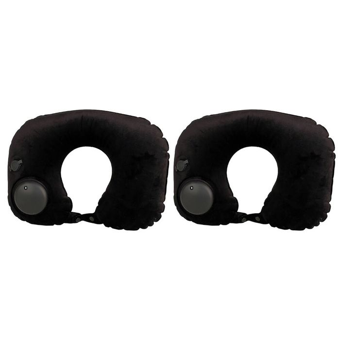 2x Tosca Self Inflatable Travel Neck Support Cushion Sleeping Pillow - Black
