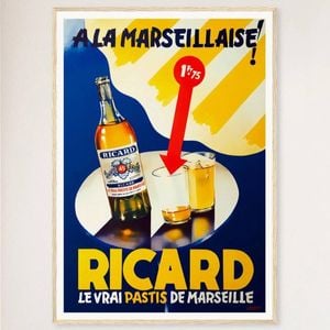 Galrie Vintage Ricard A La Marseillaise Advertising Poster for Home Decor, Wood Frame, A1 60 x 84cm (23 x 33inch)