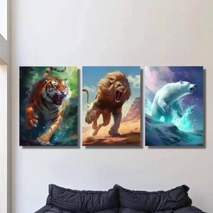 3pcs Ferocious Tiger Lion and Polar Bear Animal  Print 100% Australian Made 3 x 40x60cm (Metal Print)