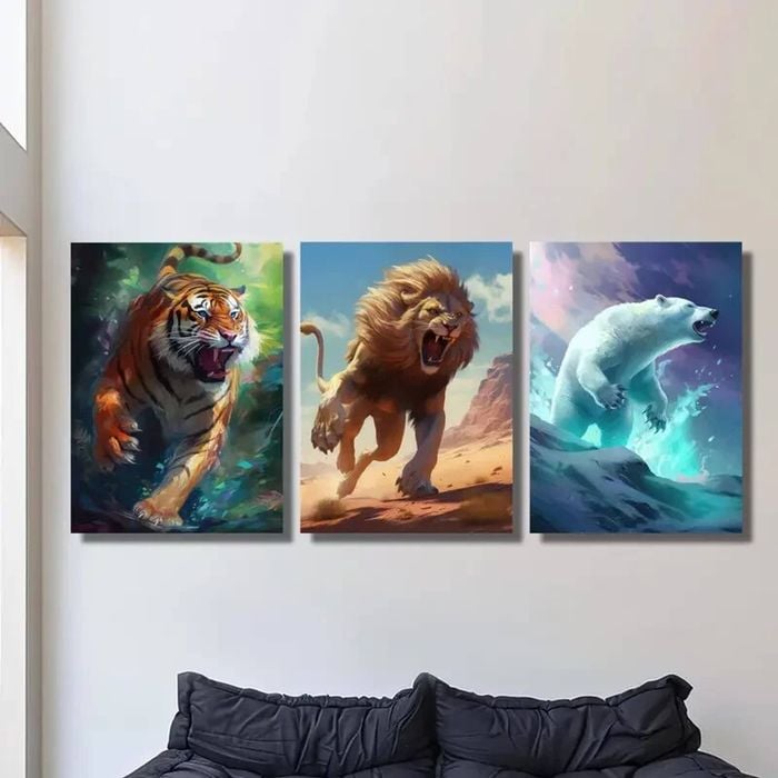 3pcs Ferocious Tiger Lion and Polar Bear Animal  Print 100% Australian Made 3 x 40x60cm (Metal Print)