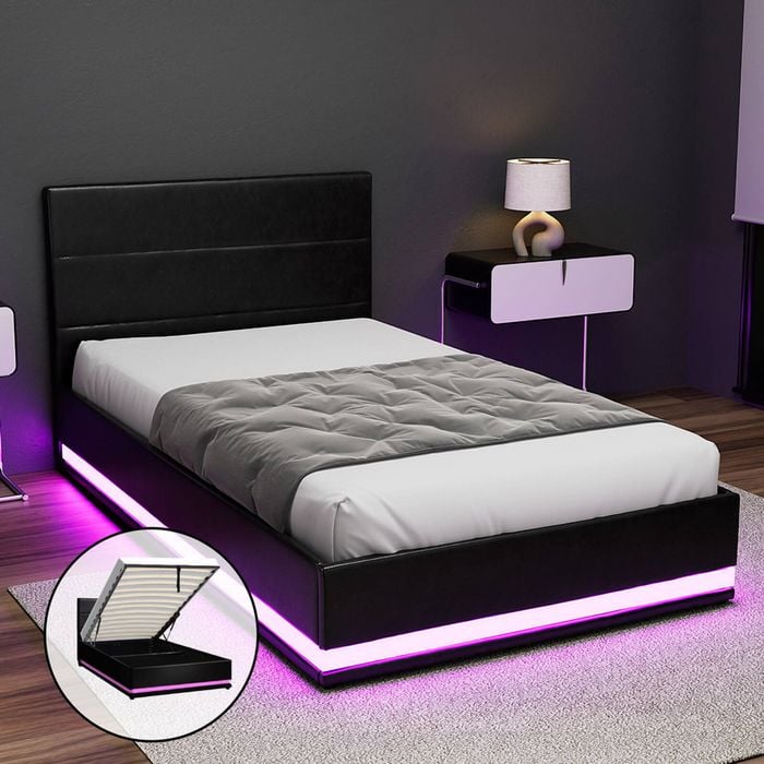 Artiss rgb led bed frame size gas lift base storage leather lumi discount