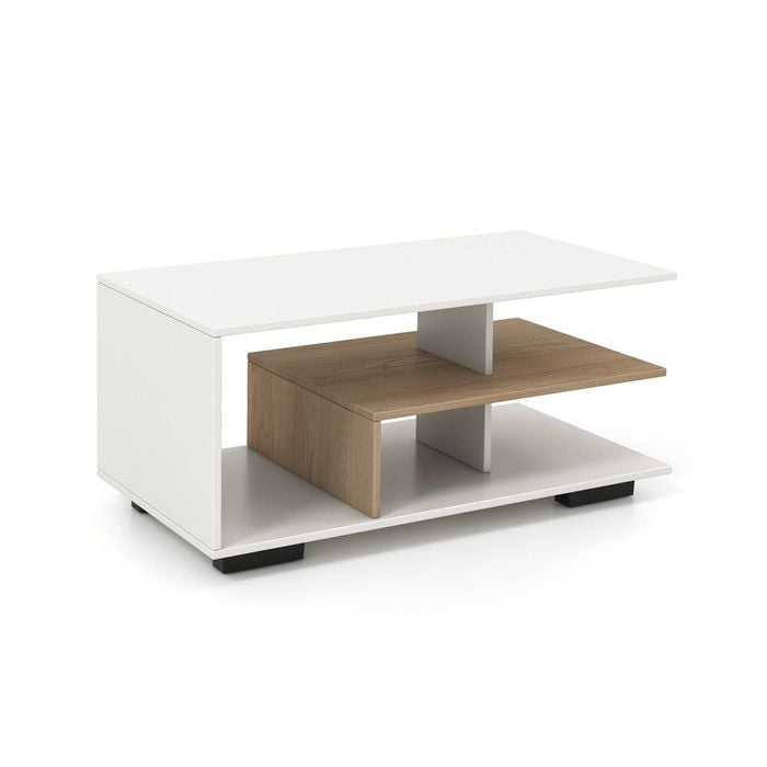 Costway Modern Coffee Table 3-tier Versatile Table Home Office W/shelf White