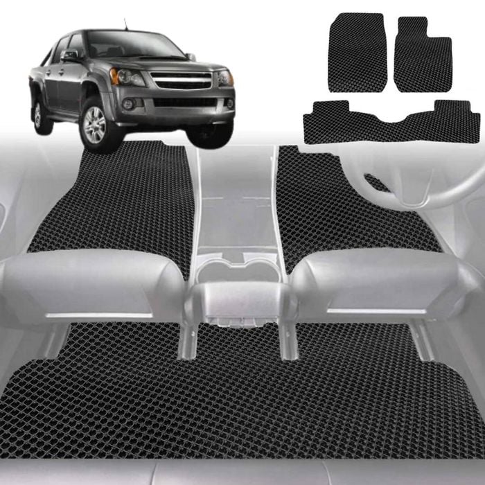 6D Diamond Car Floor Mats for Holden Rodeo 2003-2008-Full Set-Black-Outback GT