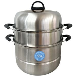 34cm 3-Tier Stainless Steel Food Steamer with Glass Lid – Durable & Multi-Layer Cooking Pot - Vietnam | N/A | N/A